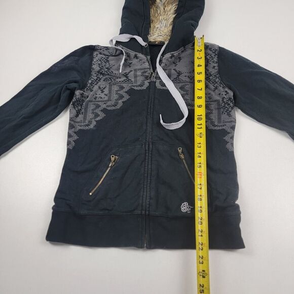 Vintage Y2K Christian Audiger Zip Distressed Faux Fur Lined Hoodie Women's Small - Picture 5 of 12